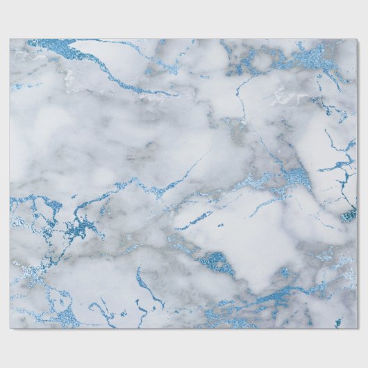 Sky Blue White Gray Marble Shiny Brushes Geschenkpapier (Flach)