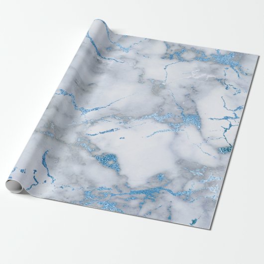 Sky Blue White Gray Marble Shiny Brushes Geschenkpapier (Ungerollt)