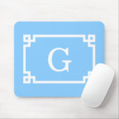 Sky Blue White Greek Key Frame #2 Initial Monogram Mousepad (Mit Mouse)