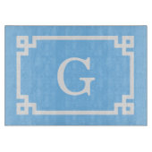 Sky Blue White Greek Key Frame #2 Initial Monogram Schneidebrett (Vorderseite)