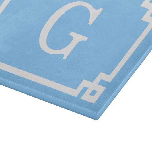 Sky Blue White Greek Key Frame #2 Initial Monogram Schneidebrett (Ecke)
