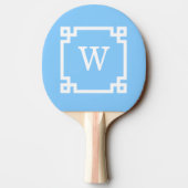 Sky Blue White Greek Key Frame #2 Initial Monogram Tischtennis Schläger (Rückseite)