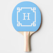 Sky Blue White Greek Key Frame #2 Initial Monogram Tischtennis Schläger (Vorderseite)