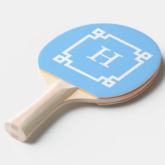 Sky Blue White Greek Key Frame #2 Initial Monogram Tischtennis Schläger (Vorderseite)