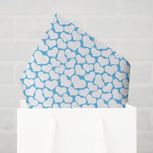 Sky Blue White Hearts Happy Design Seidenpapier (Geschenktüte)