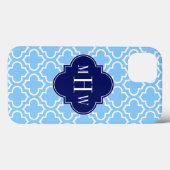 Sky Blue White Marokcan #6 Navy 3 Initial Monogram Case-Mate iPhone Hülle (Rückseite (Horizontal))