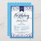 Sky Blue, White, Navy Blue Birthday Party Einladung (Vorne/Hinten)