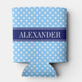 Sky Blue White Polka Dots Navy Name Monogram Dosenkühler (Rückseite)
