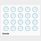 Sky Blue White Scalloped Circle Monogram Vielen Da Runder Aufkleber (Blatt)