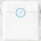 Sky Blue White Scalloped Circle Monogram Vielen Da Runder Aufkleber (Tasche)