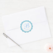 Sky Blue White Scalloped Circle Monogram Vielen Da Runder Aufkleber (Umschlag)