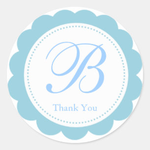 Sky Blue White Scalloped Circle Monogram Vielen Da Runder Aufkleber