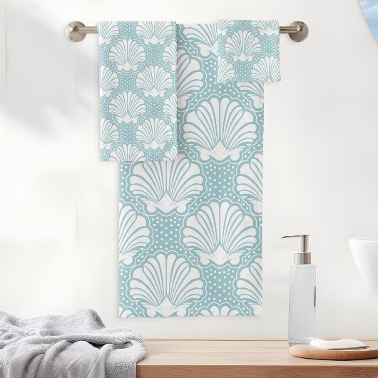 Sky Blue & White Seashell Badhandtuch Set