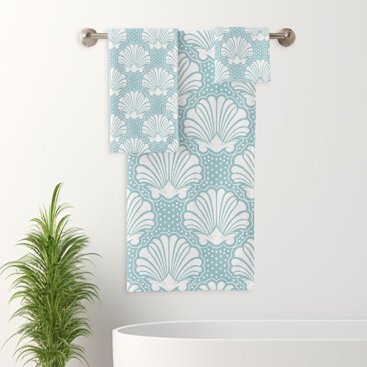 Sky Blue & White Seashell Badhandtuch Set