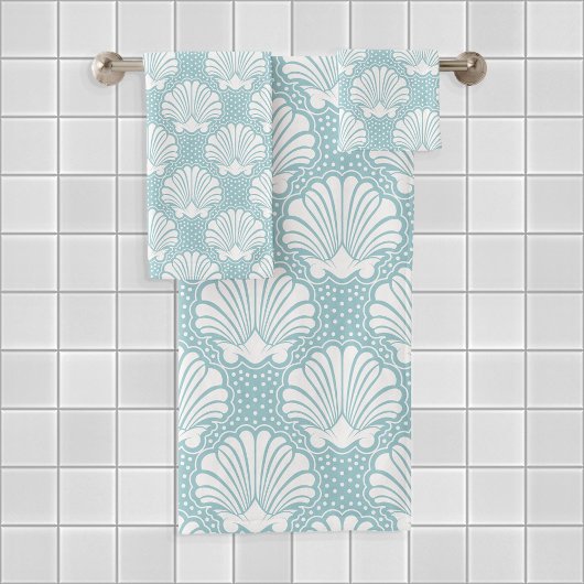 Sky Blue & White Seashell Badhandtuch Set