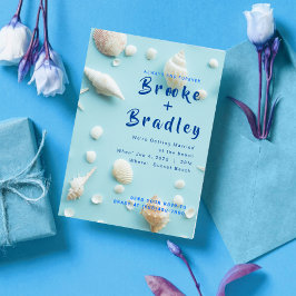 Sky Blue White Seashells Beach Wedding Einladung