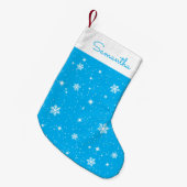 Sky Blue White Snowflakes Stars Muster mit Namen Kleiner Weihnachtsstrumpf (Vorderansicht (hängend))