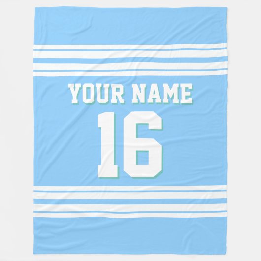 Sky Blue White Sports Jersey Fleecedecke (Vorderseite)
