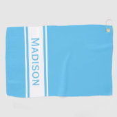 Sky Blue White Strip Modern Name Monogram Golfhandtuch (Horizontal)