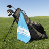 Sky Blue White Strip Modern Name Monogram Golfhandtuch (Gras)