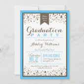 Sky Blue, White & Taupe Moderne Graduierungsparty Einladung (Vorderseite)