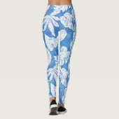 Sky Blue White Tropical Leaf Beach Sommer Leggings (Rückseite)
