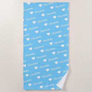 Sky Blue Wiederholung Name Script Heart Beach Hand Strandtuch