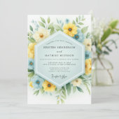 Sky Blue & Yellow Meadow Wedding Einladung (Stehend Vorderseite)