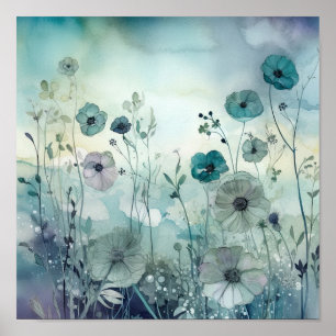 Sky Blues Wild Field Blume Art Poster