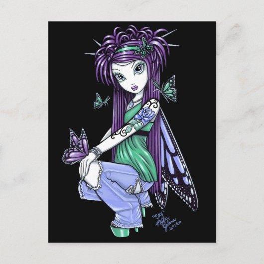 "Sky" Butterfly Rose Fairy Postcard Postkarte (Vorderseite)