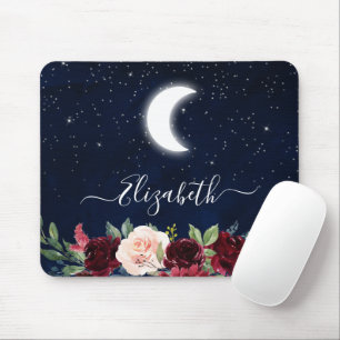 Sky Celestial Moon Stars Floral Mousepad