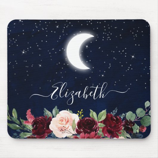 Sky Celestial Moon Stars Floral Mousepad (Vorne)