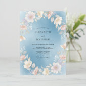 Sky Champagne Bloom Hochzeit Einladung (Stehend Vorderseite)