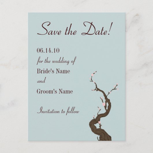 Sky Cherry Blossom Save the Date Ankündigungspostkarte (Vorderseite)
