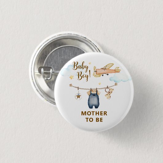 Sky Clothesline Airplane Mother To Be Baby Shower Button (Vorne & Hinten)