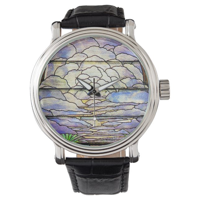 Sky Clouds Tiffany gesteinigtes Glas Floral Watch Armbanduhr (Vorderseite)