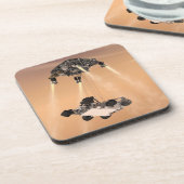 Sky Crane-Manöver während des Abstiegs der Mars Getränkeuntersetzer (Linke Seite)