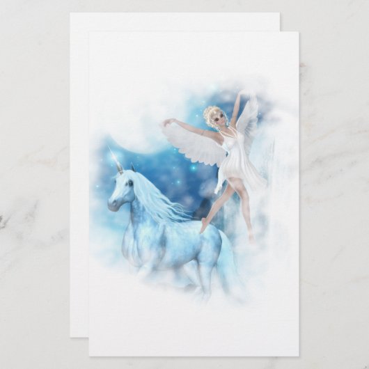 Sky Fee Asparas und Unicorn Vignette Briefpapier (Vorne/Hinten)