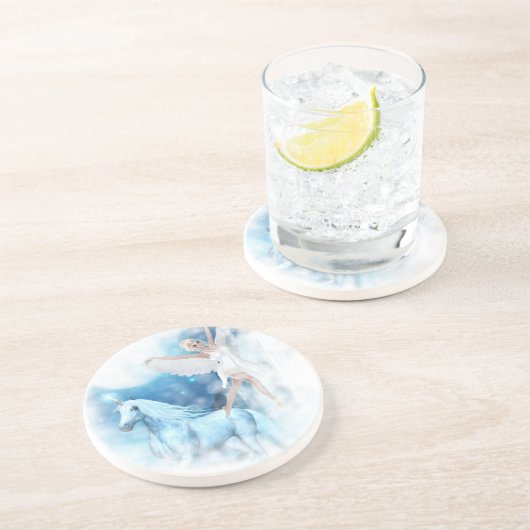 Sky Fee Asparas und Unicorn Vignette Sandstein Untersetzer (Seite)