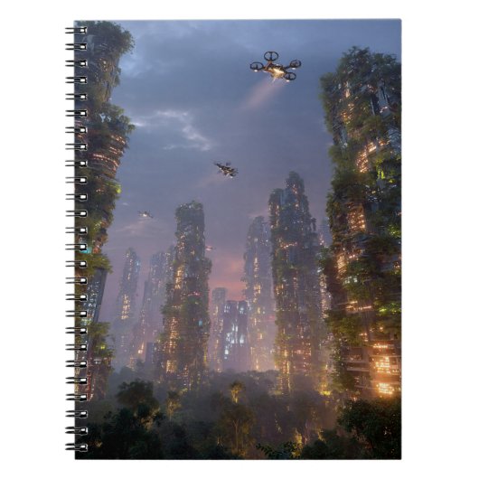Sky Forest Futuristic Drone City Notebook Notizblock (Vorderseite)