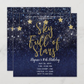 Sky Full Stars Starry Night Gold Blue Party Einladung (Vorne/Hinten)