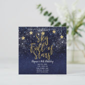 Sky Full Stars Starry Night Gold Blue Party Einladung (Stehend Vorderseite)
