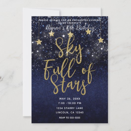 Sky Full Stars Starry Night Gold Blue Party Einladung (Vorderseite)