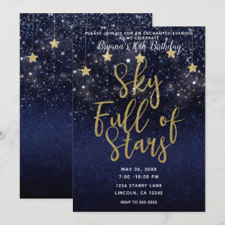 Sky Full Stars Starry Night Gold Blue Party Einladung
