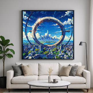 Sky Gate - Futuristische City Illustration Art Poster