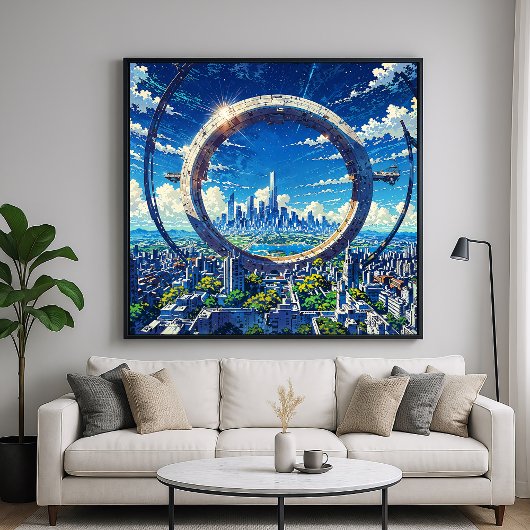 Sky Gate - Futuristische City Illustration Art Poster