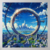 Sky Gate - Futuristische City Illustration Art Poster (Vorne)