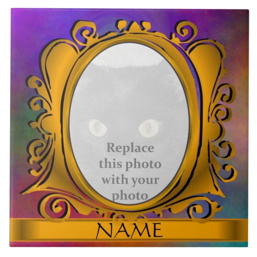 Sky Gold Oval Foto Rahmen mit Name Tile Fliese (Vorderseite)