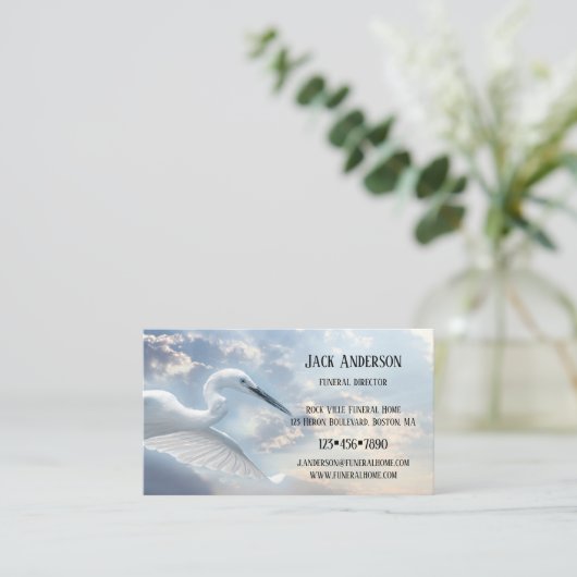 Sky Heron Beerdigung Director Business Card Visitenkarte (Stehend Vorderseite)