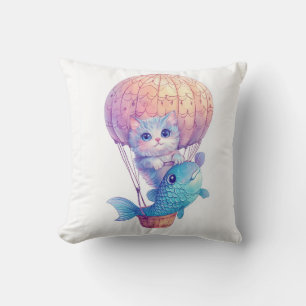Sky High Kitty � Cute Whimsical Cat Abenteuer Kissen